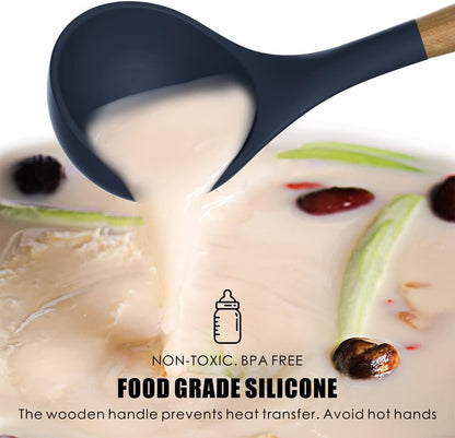 12-Piece Silicone Kitchen Utensil Set with Wooden Handles